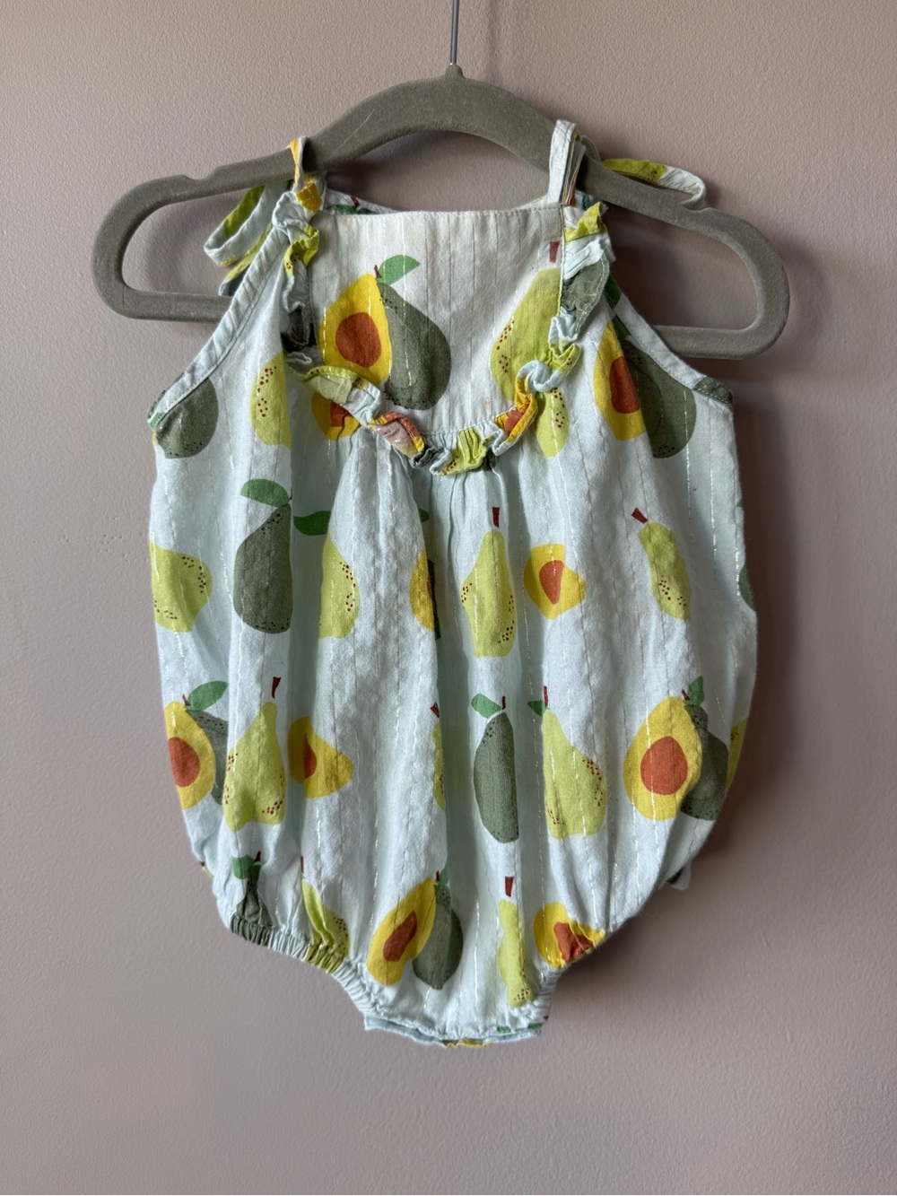Pink Chicken Baby Girl Blue Green Shimmer Pear Bubble Romper 6-12 months